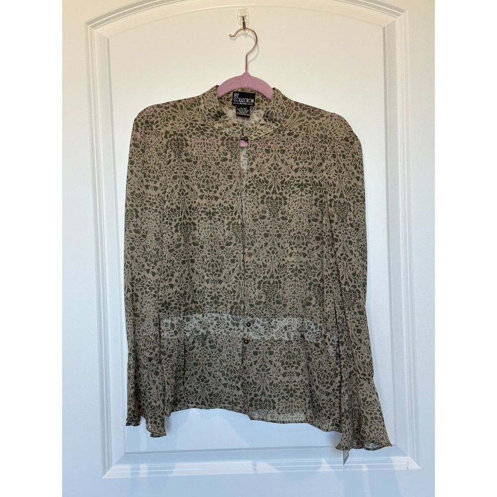 NWT NY Collection Petite Sheer Button Mock Neck Blouse Size Small Petite